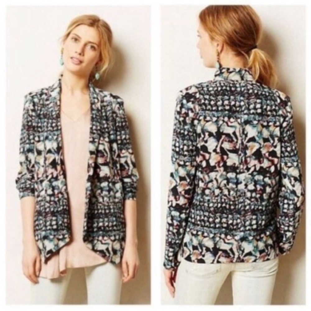 Anthropologie Cartonnier Ardsley Watercolor Blazer Abstract Multicolor